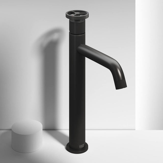 VIGO Cass 12 inch H Single Hole Single Handle Bathroom Faucet in Matte Black - Vessel Sink Faucet VG03030MB