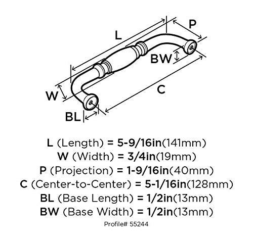 Amerock Cabinet Pull Polished Chrome 5-1/16 inch (128 mm) Center-to-Center Granby 1 Pack Drawer Pull Drawer Handle Cabinet Hardware