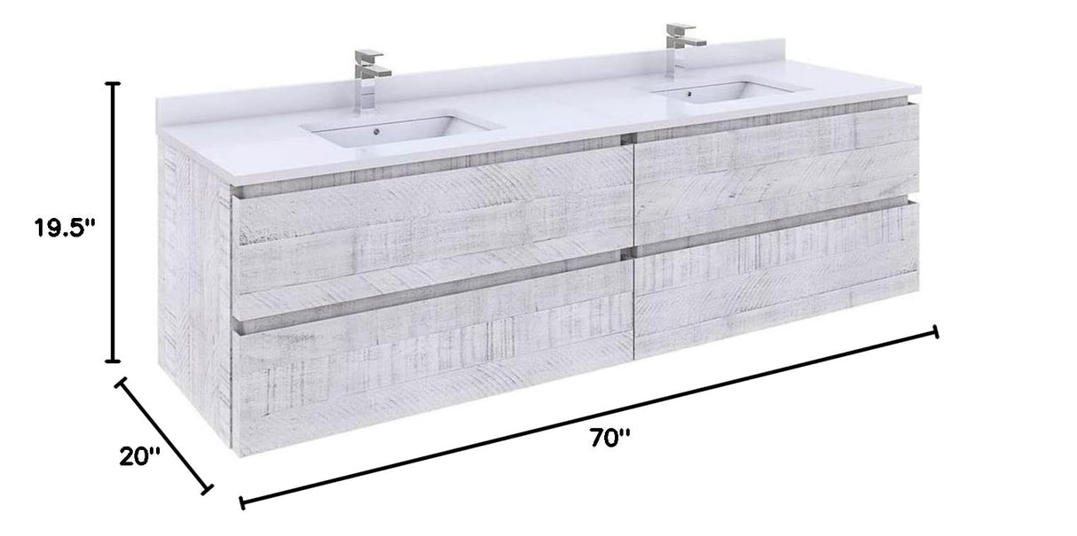 Fresca FCB31-3636RWH Fresca Formosa 70" Wall Hung Double Sink Modern Bathroom Cabinet in Rustic White
