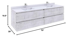 Fresca FCB31-3636RWH Fresca Formosa 70" Wall Hung Double Sink Modern Bathroom Cabinet in Rustic White