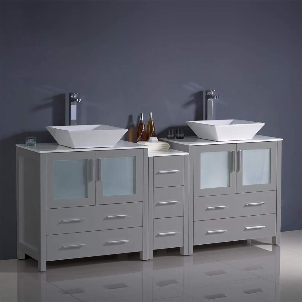 Fresca FCB62-301230WH-CWH-V Fresca Torino 72" White Modern Double Sink Bathroom Cabinets w/ Tops & Vessel Sinks