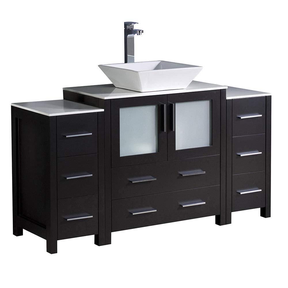 Fresca FCB62-123012ES-CWH-V Fresca Torino 54" Espresso Modern Bathroom Cabinets w/ Top & Vessel Sink