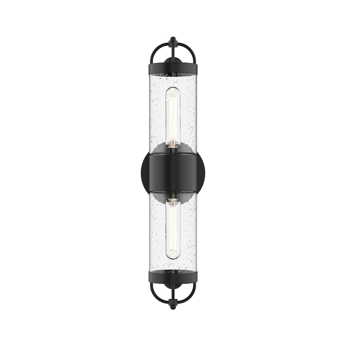 Alora EW461102BKCB LANCASTER 2 HEAD 5" EXTERIOR WALL TEXTURED BLACK CLEAR BUBBLE GLASS E26 60WX2