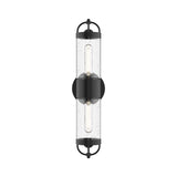 Alora EW461102BKCB LANCASTER 2 HEAD 5" EXTERIOR WALL TEXTURED BLACK CLEAR BUBBLE GLASS E26 60WX2