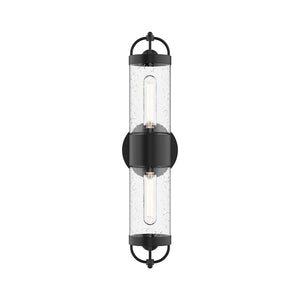 Alora EW461102BKCB LANCASTER 2 HEAD 5" EXTERIOR WALL TEXTURED BLACK CLEAR BUBBLE GLASS E26 60WX2