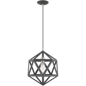 Livex Lighting 41328-76 Geometric Shade - 13" One Light Mini Pendant, Scandinavian Gray Finish with Scandinavian Gray Metal Shade