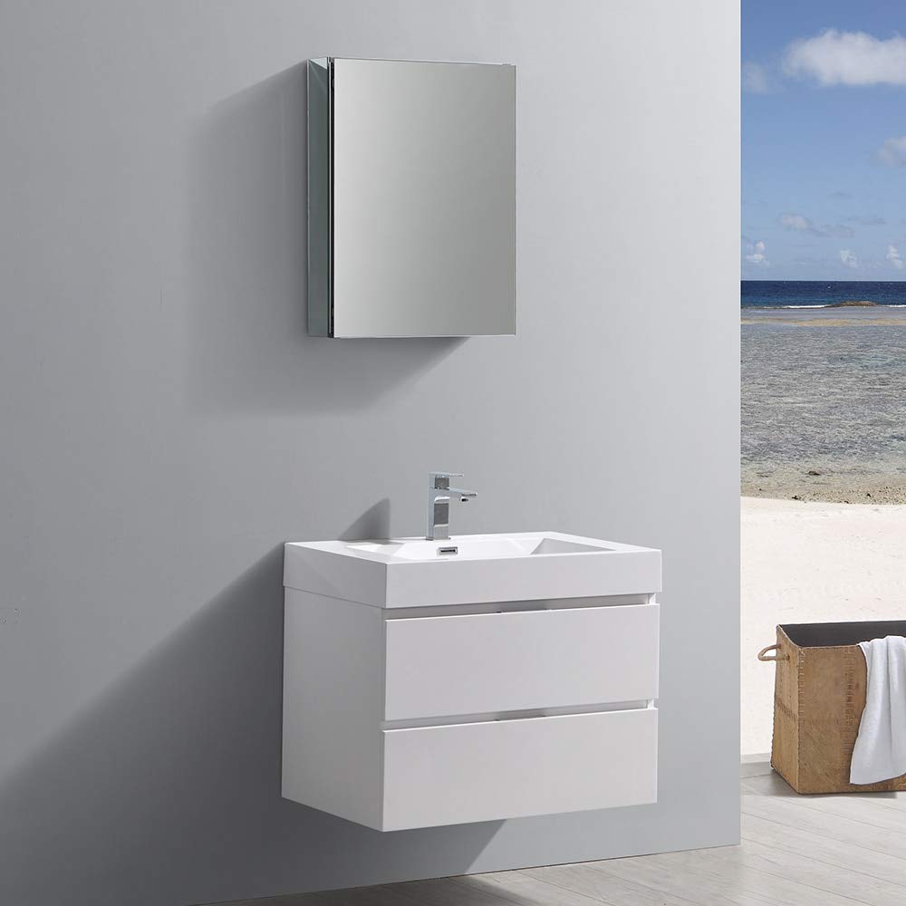 Fresca FVN8330WH Fresca Valencia 30" Glossy White Wall Hung Modern Bathroom Vanity w/ Medicine Cabinet
