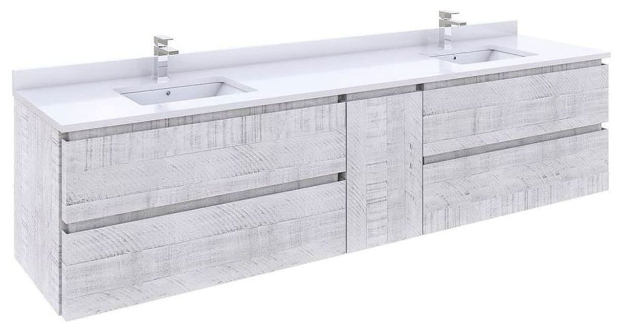Fresca FCB31-361236RWH-CWH-U Fresca Formosa 84" Wall Hung Double Sink Modern Bathroom Cabinet w/ Top & Sinks in Rustic White