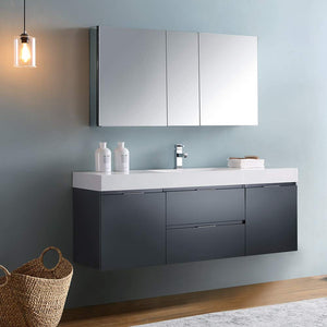 Fresca FVN8360GO Fresca Valencia 60" Gray Oak Wall Hung Modern Bathroom Vanity w/ Medicine Cabinet
