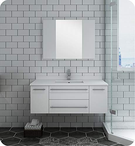 Fresca FVN6142WH-UNS Fresca Lucera 42" White Wall Hung Undermount Sink Modern Bathroom Vanity w/ Medicine Cabinet