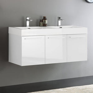 Fresca FCB8092WH-D-I Fresca Vista 48" White Wall Hung Double Sink Modern Bathroom Cabinet w/ Integrated Sink