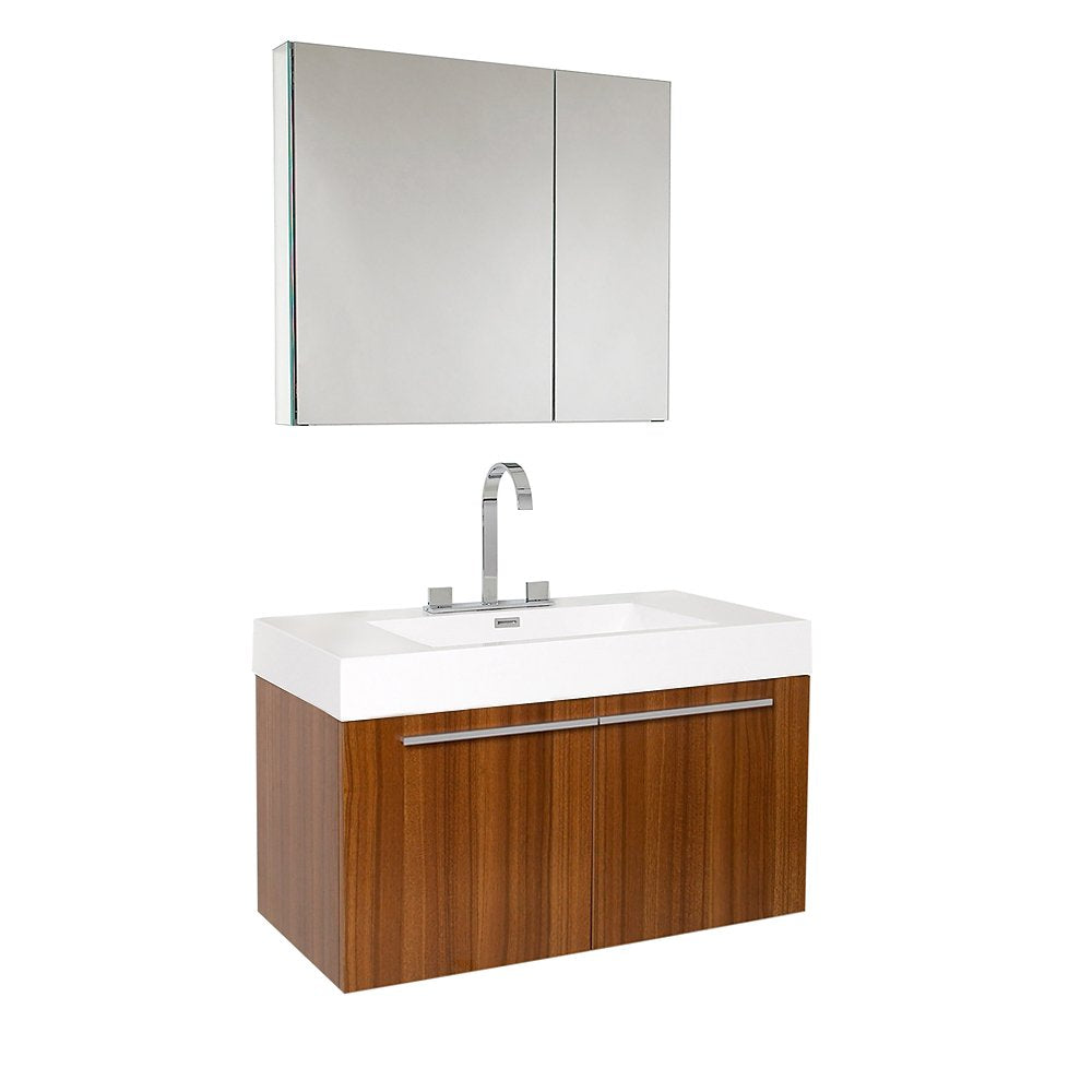 Fresca FVN8090TK Fresca Vista 36" Teak Modern Bathroom Vanity w/ Medicine Cabinet