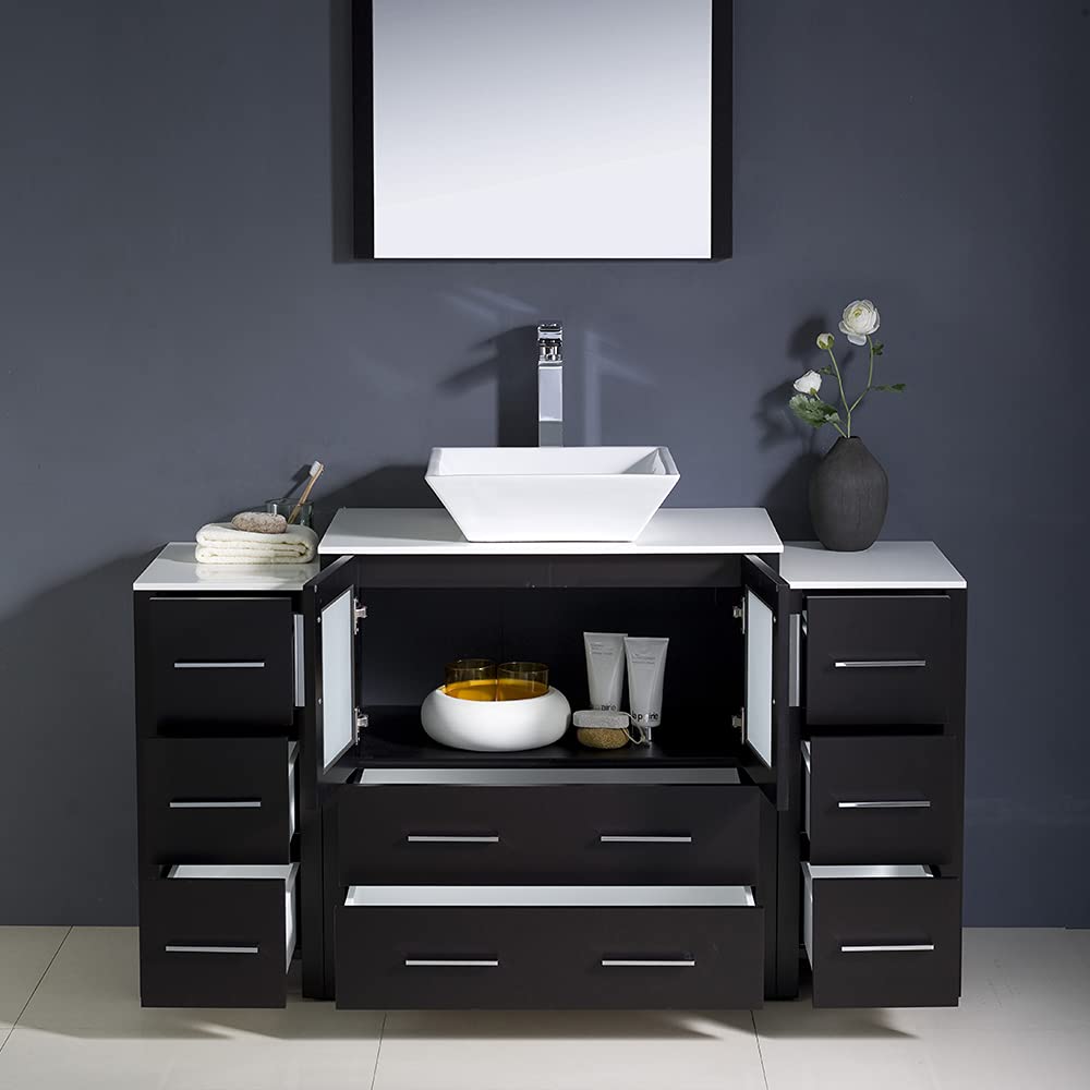 Fresca FVN62-123012GR-VSL Fresca Torino 54" Gray Modern Bathroom Vanity w/ 2 Side Cabinets & Vessel Sink