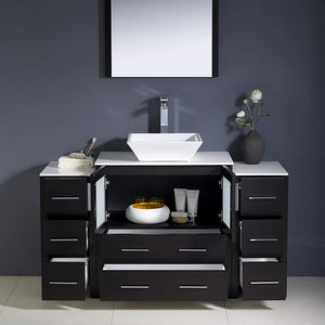Fresca FVN62-123012GR-VSL Fresca Torino 54" Gray Modern Bathroom Vanity w/ 2 Side Cabinets & Vessel Sink