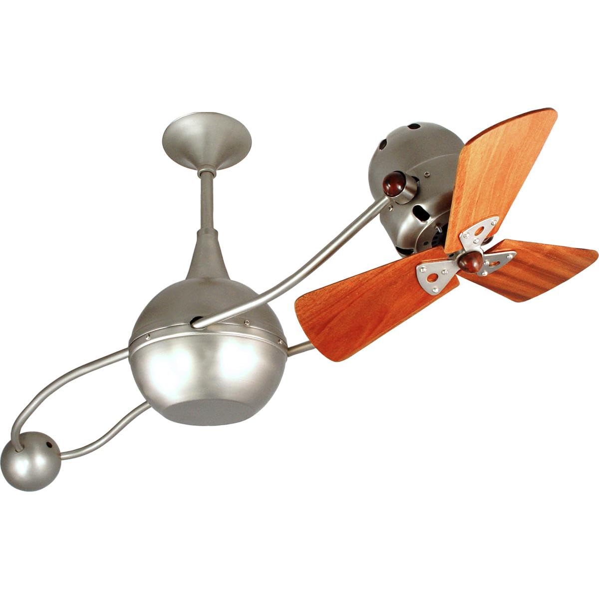 Matthews Fan B2K-BN-WD Brisa 360° counterweight rotational ceiling fan in Brushed Nickel finish with solid sustainable mahogany wood blades.