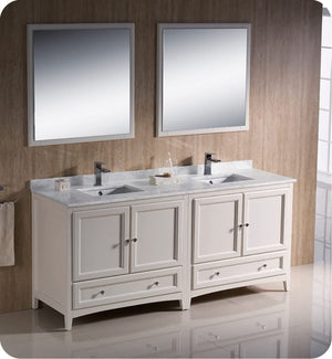 Fresca FVN20-3636AW Fresca Oxford 72" Antique White Traditional Double Sink Bathroom Vanity