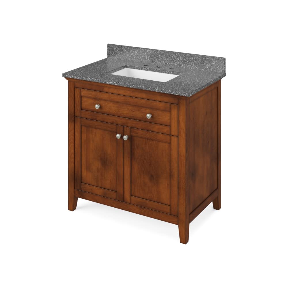 Jeffrey Alexander VKITCHA36CHBOR 36" Chocolate Chatham Vanity, Boulder Cultured Marble Vanity Top, undermount rectangle bowl