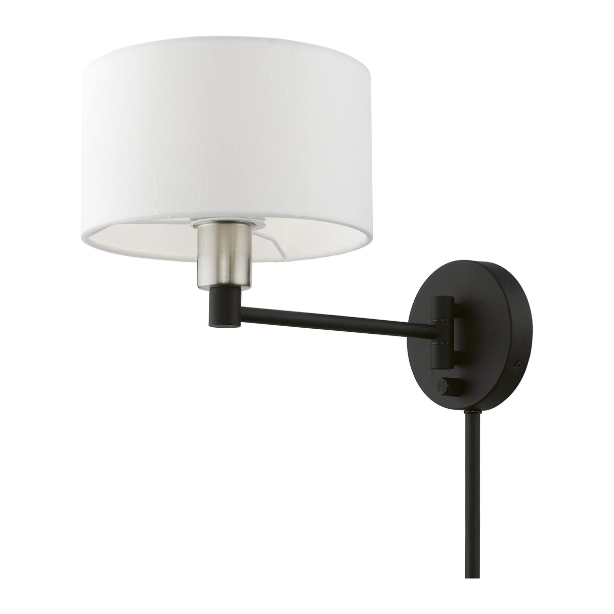 Livex Lighting 40080-04 1 Light Swing Arm Wall Lamp, Black with Brushed Nickel Accent, 9 x 9.75