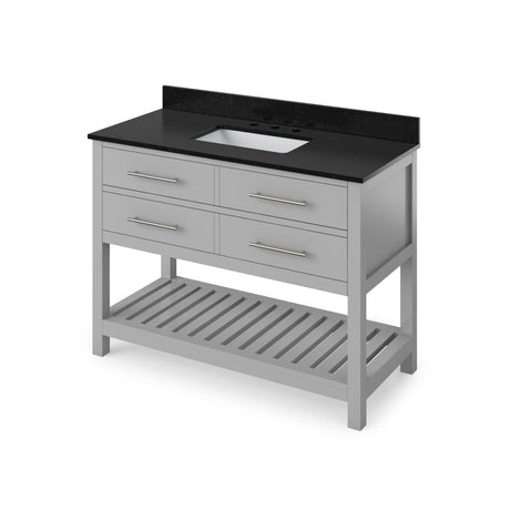 Jeffrey Alexander VKITWAV48GRBGR 48" Grey Wavecrest Vanity, Black Granite Vanity Top, undermount rectangle bowl