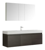 Fresca FVN8041GO Fresca Mezzo 60" Gray Oak Wall Hung Single Sink Modern Bathroom Vanity w/ Medicine Cabinet