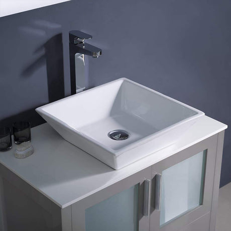 Fresca FCB6230GR-CWH-V Fresca Torino 30" Gray Modern Bathroom Cabinet w/ Top & Vessel Sink