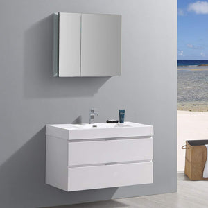 Fresca FVN8342WH Fresca Valencia 40" Glossy White Wall Hung Modern Bathroom Vanity w/ Medicine Cabinet