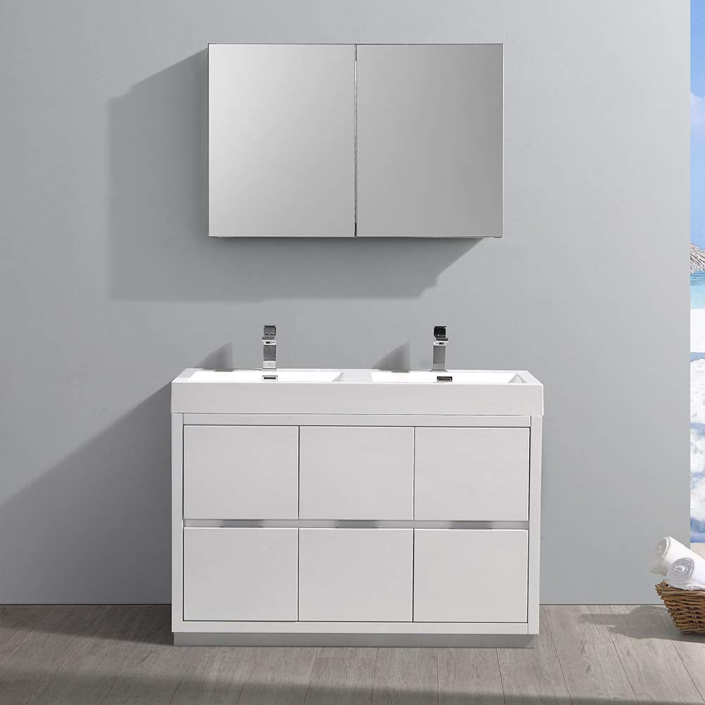 Fresca FVN8448GG-D Fresca Valencia 48" Dark Slate Gray Free Standing Double Sink Modern Bathroom Vanity w/ Medicine Cabinet