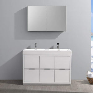 Fresca FVN8448WH-D Fresca Valencia 48" Glossy White Free Standing Double Sink Modern Bathroom Vanity w/ Medicine Cabinet
