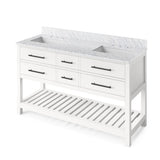 Jeffrey Alexander VKITWAV60WHWCR 60" White Wavecrest Vanity, double bowl, White Carrara Marble Vanity Top, two undermount rectangle bowls