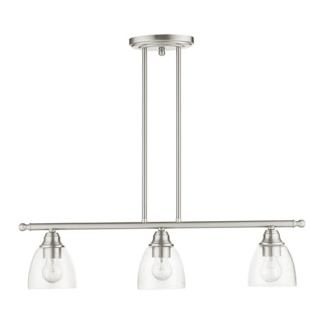 Livex Lighting 46337-91 Montgomery Collection 3-Light Linear Chandelier with Clear Glass, Brushed Nickel, 30 x 5 x 44.25