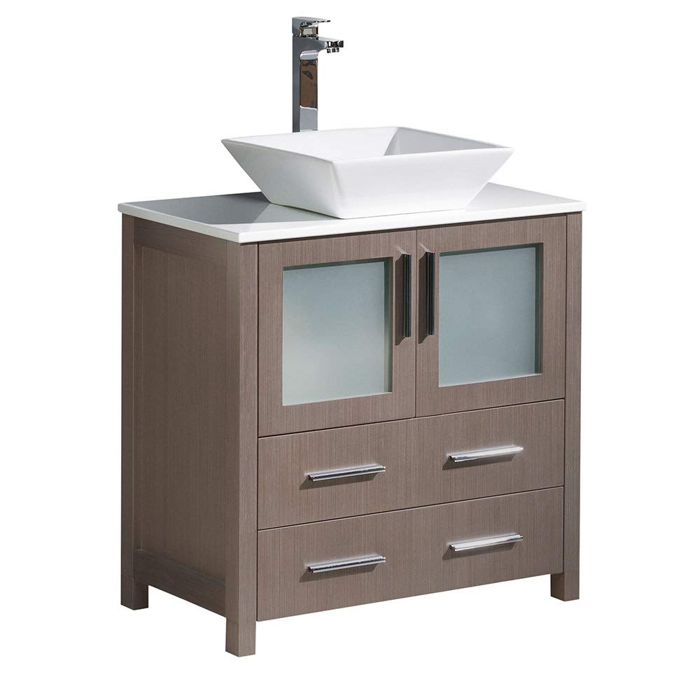 Fresca FCB6230GO-CWH-V Fresca Torino 30" Gray Oak Modern Bathroom Cabinet w/ Top & Vessel Sink