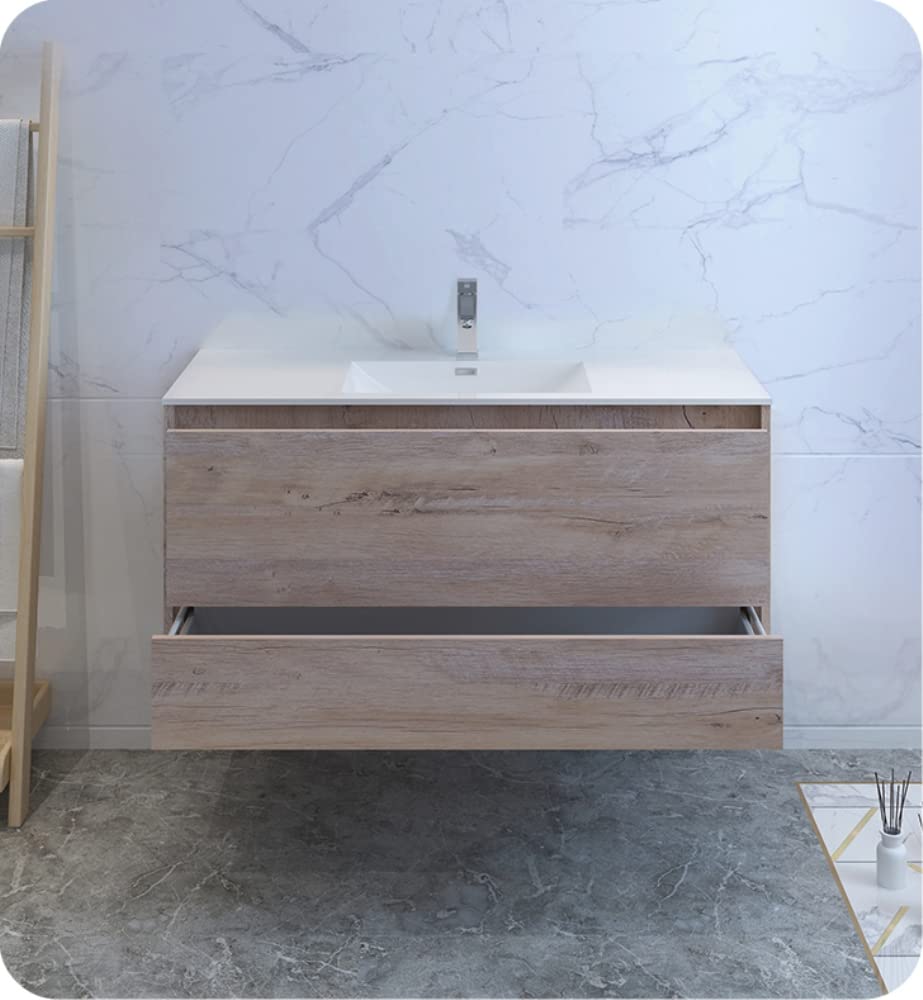 Fresca FCB9248RNW-I Fresca Catania 48" Rustic Natural Wood Wall Hung Modern Bathroom Cabinet w/ Integrated Sink