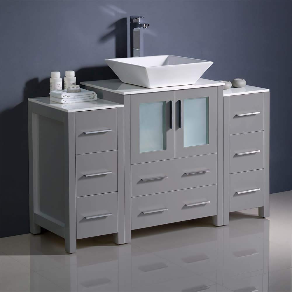 Fresca FCB62-122412GO-CWH-V Fresca Torino 48" Gray Oak Modern Bathroom Cabinets w/ Top & Vessel Sink