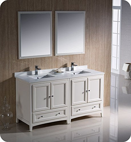 Fresca FCB20-3030AW Fresca Oxford 59" Antique White Traditional Double Sink Bathroom Cabinets