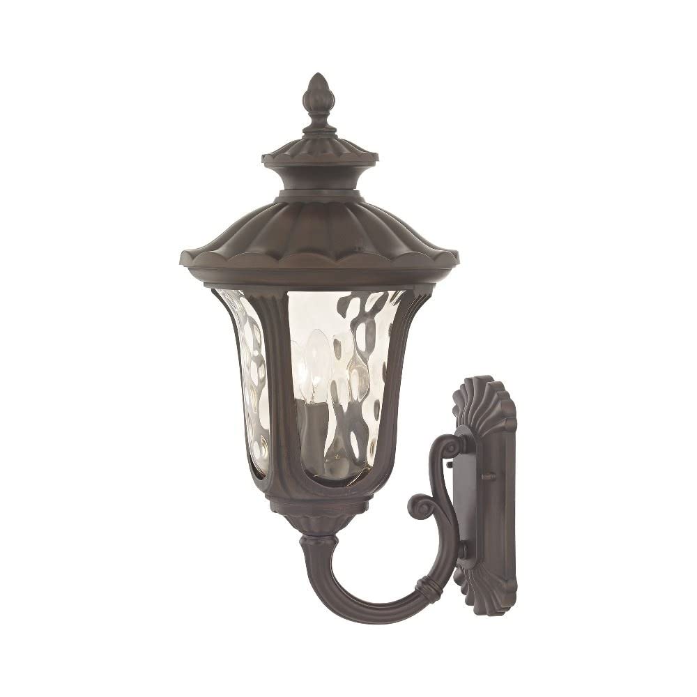 Livex Lighting 7656-58 Outdoor Wall Lantern with Hand Blown Light Amber Water Glass Shades, Imperial Bronze