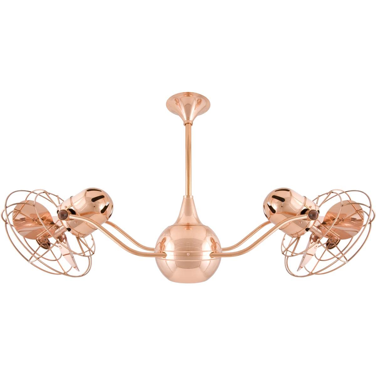 Matthews Fan VB-CP-MTL Vent-Bettina 360° dual headed rotational ceiling fan in polished copper finish with metal blades.