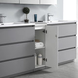 Fresca FCB93-301230HA-D-I Fresca Lazzaro 72" Glossy Ash Gray Free Standing Double Sink Modern Bathroom Cabinet w/ Integrated Sinks