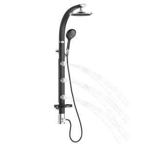 PULSE ShowerSpas 1017-B Bonzai Shower System with 8" Rain Showerhead, 3 Pulsating Body Spray Jets, 5-Function Hand Shower and Integral Shelf, Black Anodized Aluminum Body with Chrome Fixtures
