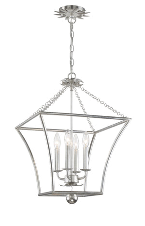 Broche 4 Light Antique Silver Mini Chandelier 516-SA