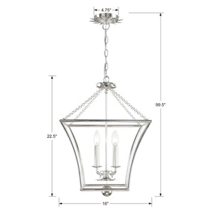 Broche 4 Light Antique Silver Mini Chandelier 516-SA