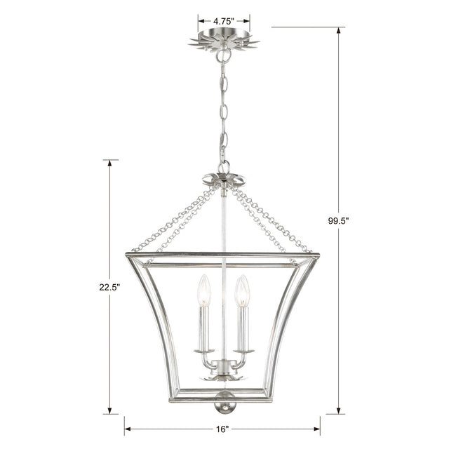 Broche 4 Light Antique Silver Mini Chandelier 516-SA