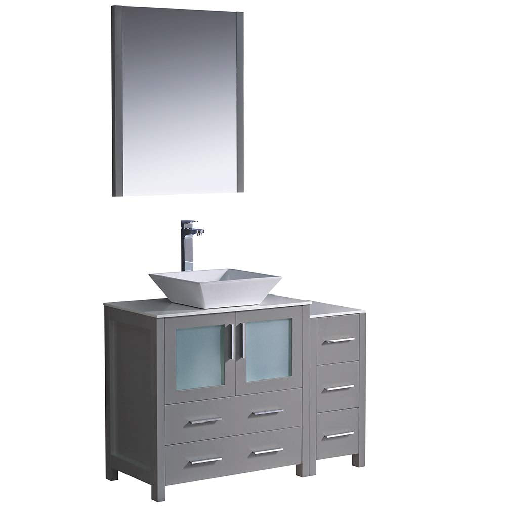 Fresca FVN62-3012GR-VSL Fresca Torino 42" Gray Modern Bathroom Vanity w/ Side Cabinet & Vessel Sink