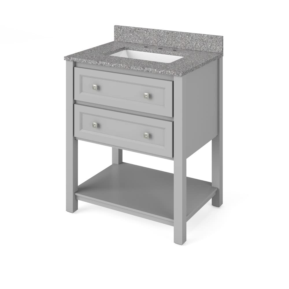 Jeffrey Alexander VKITADL30GRBOR 30" Grey Adler Vanity, Boulder Cultured Marble Vanity Top, undermount rectangle bowl
