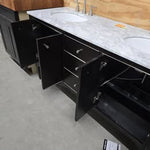 60" Black Double Bowl Vanity with Marble Top and Brushed Nickel Faucets