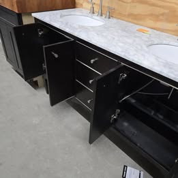60" Black Double Bowl Vanity with Marble Top and Brushed Nickel Faucets