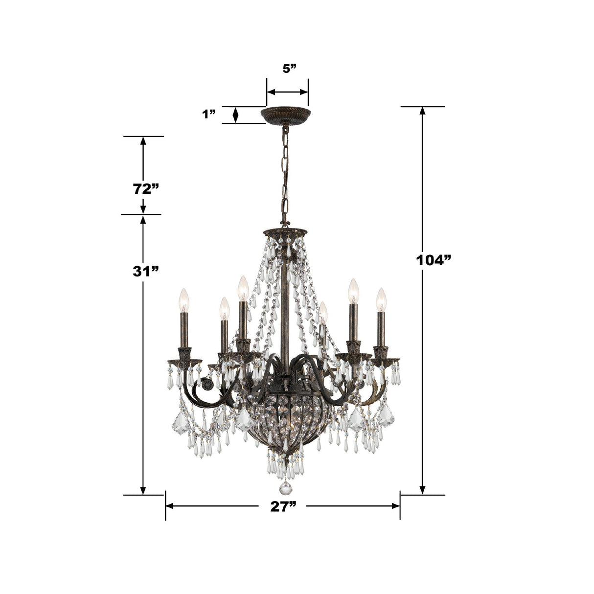 Vanderbilt 6 Light Hand Cut Crystal English Bronze Chandelier 5166-EB-CL-MWP