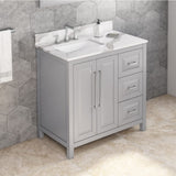 Jeffrey Alexander VKITCAD36GRCQR 36" Grey Cade Vanity, left offset, Calacatta Vienna Quartz Vanity Top, undermount rectangle bowl