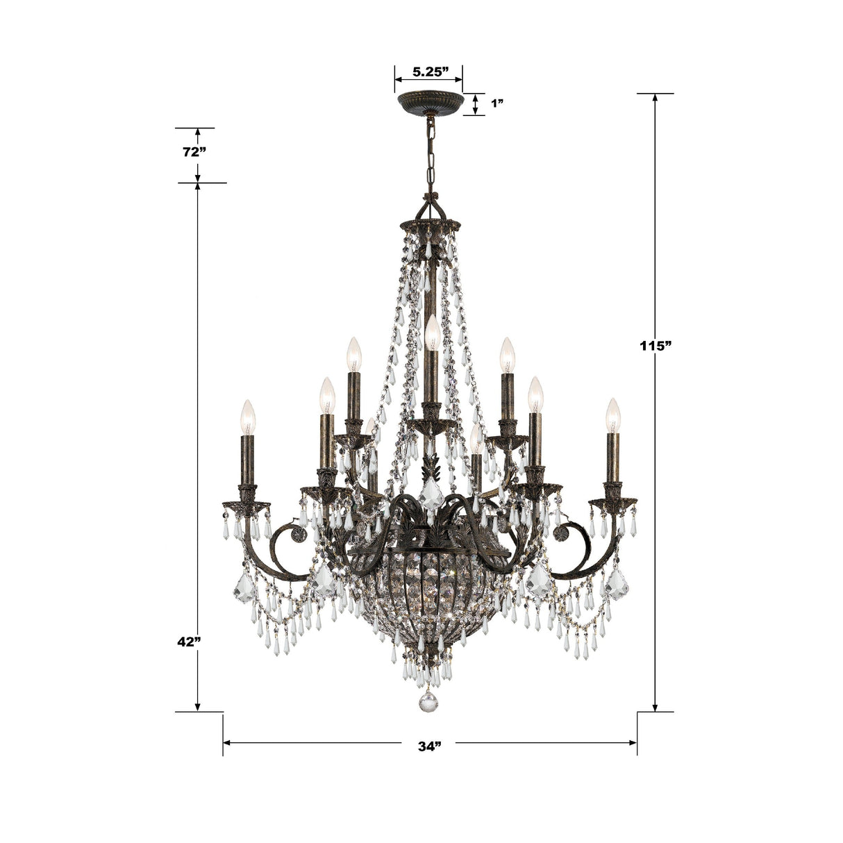 Vanderbilt 12 Light Hand Cut Crystal English Bronze Chandelier 5168-EB-CL-MWP