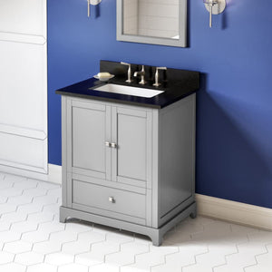 Jeffrey Alexander VKITADD30GRBGR 30" Grey Addington Vanity, Black Granite Vanity Top, undermount rectangle bowl