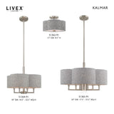 Livex Lighting 51364-91 Kalmar - Four Light Chandelier, Brushed Nickel Finish with Gray Fabric Shade